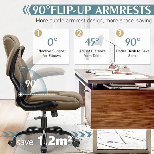 Leather Office Chair, PU Home Computer Desk Chairs with Ergonomic Back Support, 360°Swivel Free，Small Gaming Chair with Wheels and Adjustable Armrests, for Short People Use