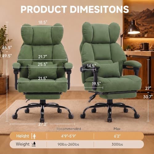 GTPLAYER Big&Tall Ergonomic Gaming Chair, Wide Spring Seat, Linkage Armrest,Green