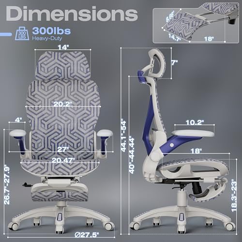 ELABEST X100 Ergonomic Mesh Office Chair with Footrest, Big and Tall Home Desk Chair with 5D Flip-Up Arms, Adjustable 3D Lumbar Support, Gaming & Executive Computer Chair (Cybernetic Pulse)