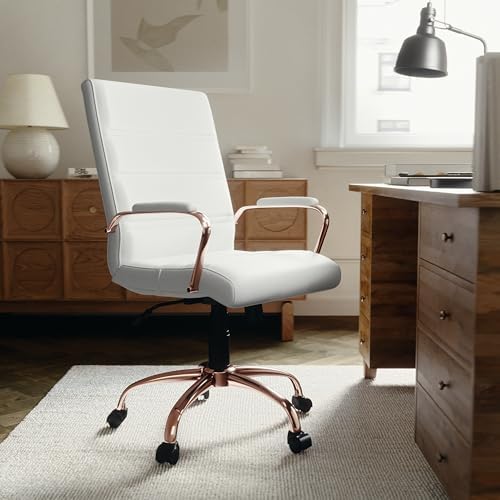 Flash Furniture Mid-Back LeatherSoft Executive Chair, White/Rose Gold