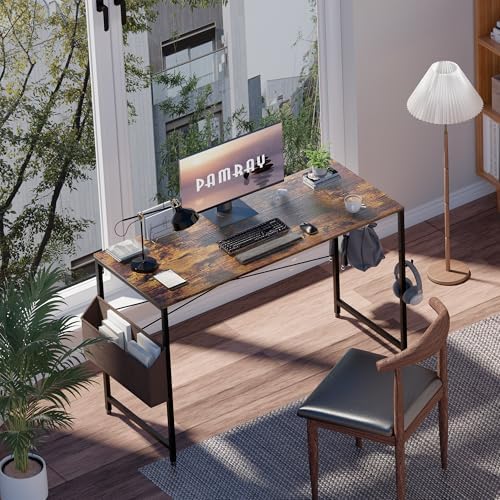 Pamray 47 Inch Computer Desk for Small Spaces with Storage Bag, Home Office Work Desk with Headphone Hook, Small Office Desk Study Writing Table