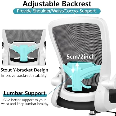 FelixKing Office Chair, Ergonomic Desk Chair Breathable Mesh Chairs Adjustable High Back Lumbar Support Flip-up Armrests, Executive Rolling Swivel Comfy Computer Chairs Home Office White