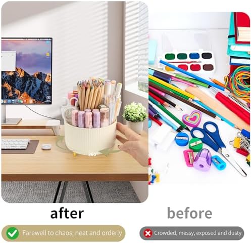 Camelmother 360°Rotating Pen&Pencil Holder For Desk With 5Slots Cute Office