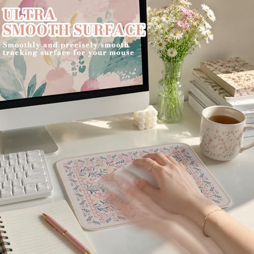 iCasso Aesthetic Small Mouse Pad, 9.5x7.9in,Home Office, Pink Floral