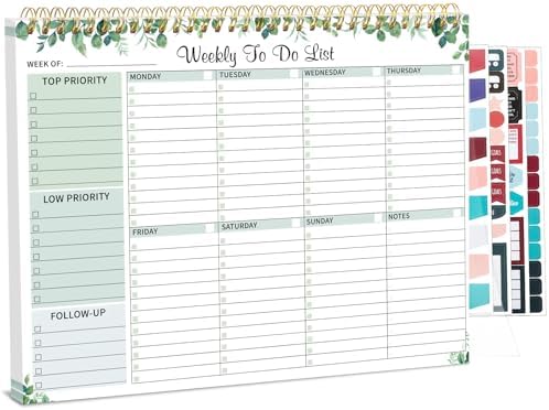 Thboxes Weekly To Do List Notepad, 8.5"x11" Desk Planner 52 Sheets, Leaves