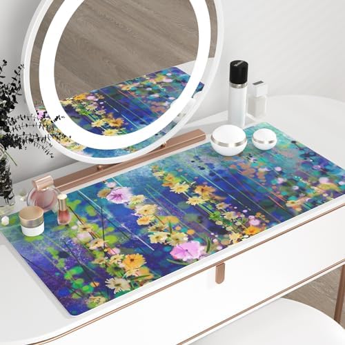 QiyI PU Leather Large Mouse Pad, Office Decor, 31.5" x 15.7", Ivy Flowers