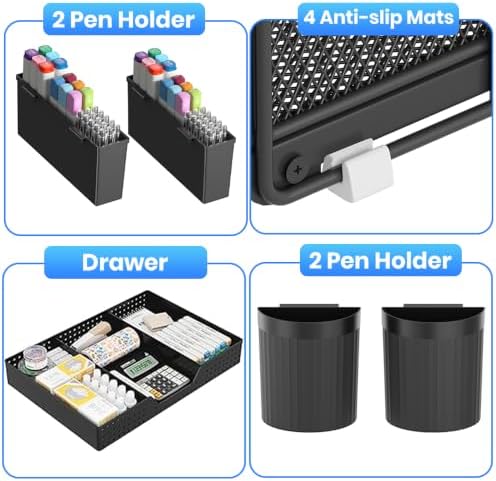 OPNICE Desk Organizer, 6-Tier Desktop File Organizer with Drawer and Pen Holders, Office Desk Accessories, File Sorters, Workspace Organizers for Office Supplies(Black)