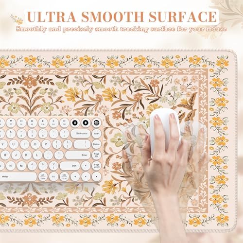iCasso Desk Matt for Desktop, Cute Desk Pad Mat,35.4x15.7in,Yellow Floral