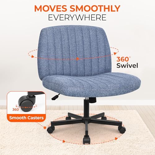 Orange Factory Criss Cross Chair, Wide Fabric Vanity Desk Seat, Blue Wheel