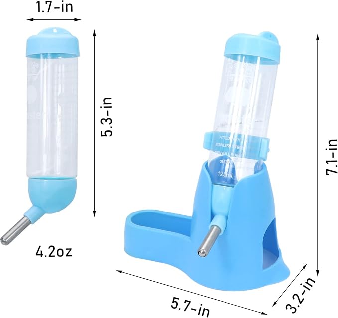 3 in 1 Hamster Hanging Water Bottle Pet Auto Dispenser with Base for Dwarf Hamster Mouse Rat Hedgehog (125ML, Blue) (Pack of 2)