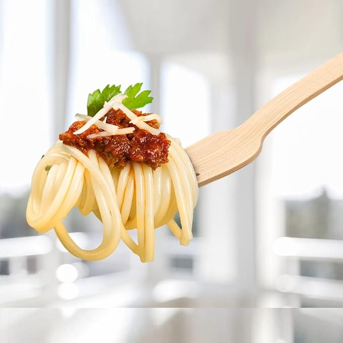 Bamboo Utensils Disposable - 100 PK (6.7" 50 Forks 25 spoons 25 Knives) Disposable Bamboo Cutlery Travel Set Compostable Fork Spoon Knife 100% Biodegradable Natural for Camping/Wedding