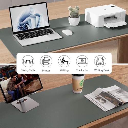 Aothia Faux Leather Desk Mat - Non-Slip PU Leather Desk Blotter, Waterproof Writing Surface, Large Desk Pad for Office & Home (Jungle Green, 55" x 24")
