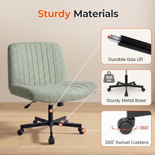 Orange Factory Criss Cross Chair with Wheels, Wide Vanity Seat, Green Teddy