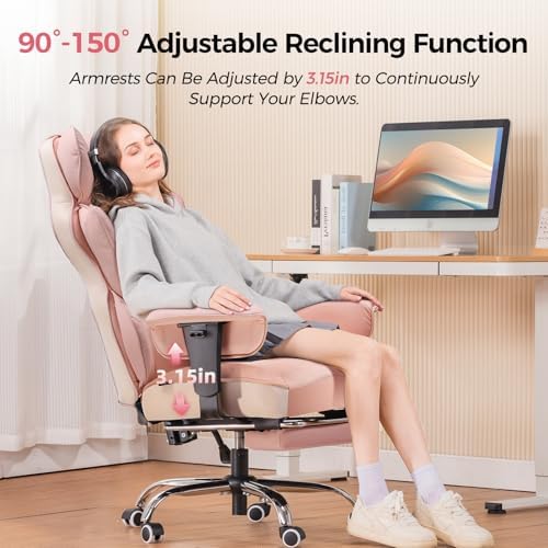 GTPLAYER Big and Tall Gaming Chair 400lbs Heavy Duty Office Chair with Foot Rest & Ergonomic Pocket Spring Lumbar Support, High Back 3D Saddle Shaped Cushion for Back Pain Relief, Pink