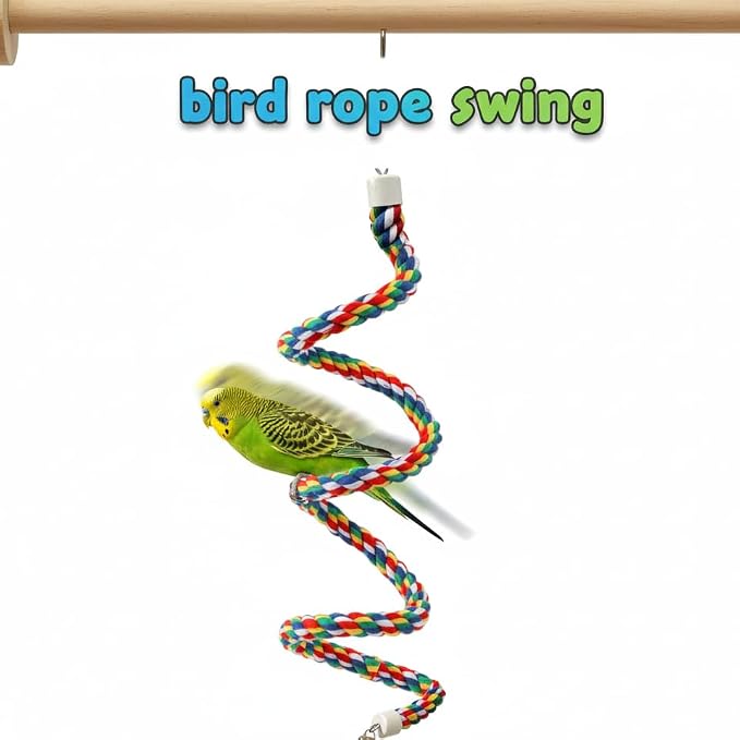 Bird Rope Perch & Birds Swing Set, 40''/60''/79'' | Rope perches for Conures, Parrots,Cockatiel,Lovebird,Budgerigar,Parakeet perches for cage,Birds perches,Bird cage Accessories
