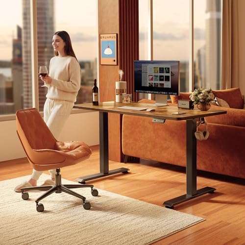 FEZIBO Standing Desk 63 × 28 Inch Electric Height Adjustable, Rustic Brown