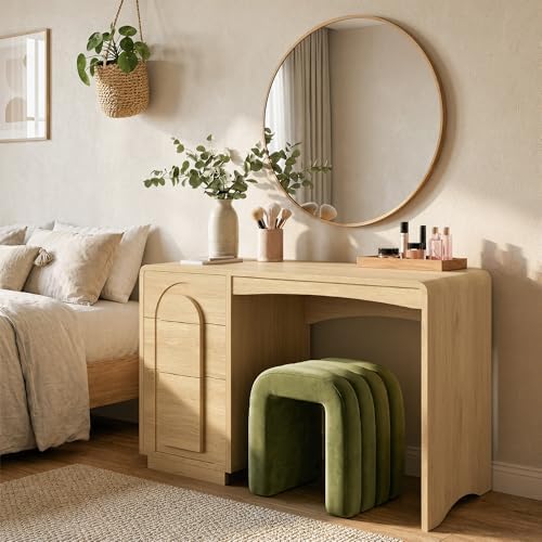 Bestier 47" Home Office Desk with 3 Drawers, Executive Style, Natural Oak