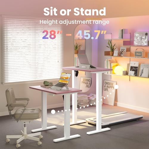HUANUO 32x19 Inch Small Electric Standing Desk, Adjustable, Pink