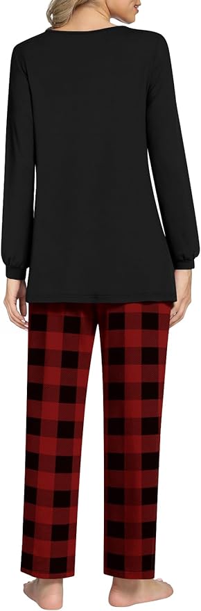 Anyally Women's Plus Size Pajama Sets Ladies Fall Pjs 2 Pieces Lounge Outfits V Neck Long Sleeves Sleepwear with Pockets