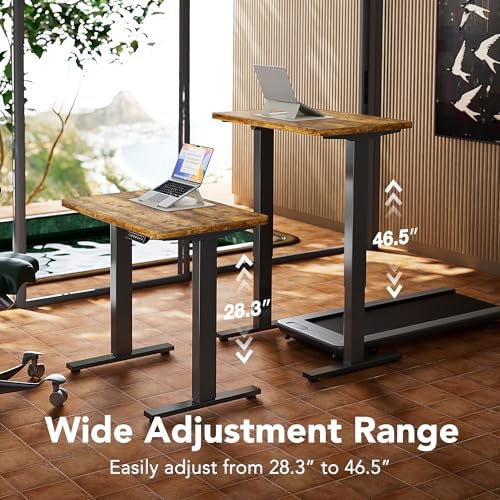 HUANUO 32x19 Inch Small Electric Standing Desk, Adjustable, Rustic Brown