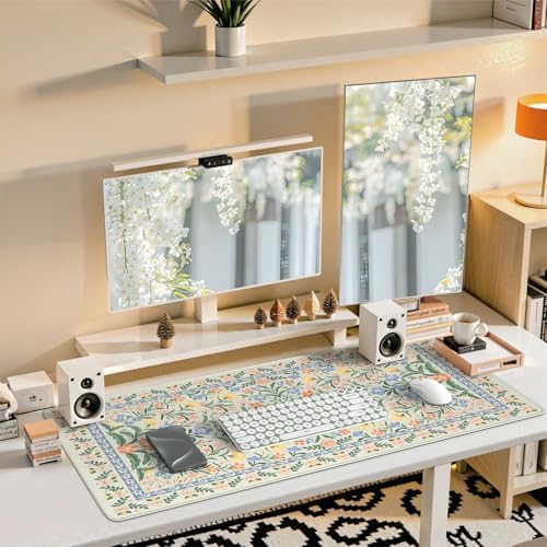 iCasso Desk Mat for Office Decor,35.4 x 15.7 in,Cute Green Floral