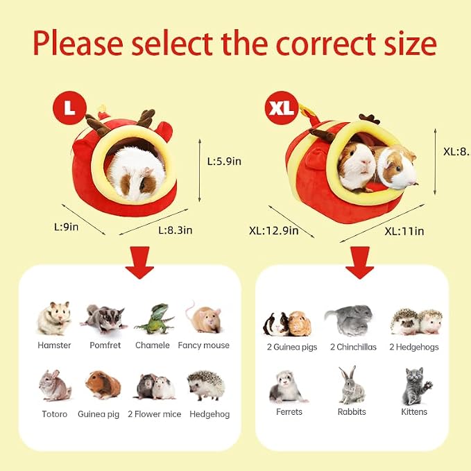 EAEDMY Guinea Pig Bed House & Hideout for Rat Bearded Dragon Hedgehog Ferret to Sleep and Hide, Guinea Pig Cage Accessories Habitat Décor (X-Large, 6.Christmas fire Dragon)
