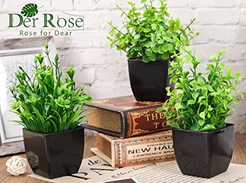 Der Rose 6 Pack Small Artificial Plants in Black Pots, Bathroom Home Decor