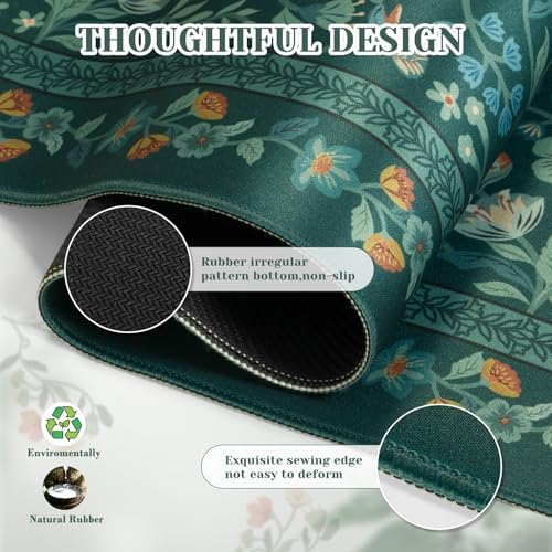 iCasso Aesthetic Flower Mouse Pad,23.6x13.7in,Deep Green
