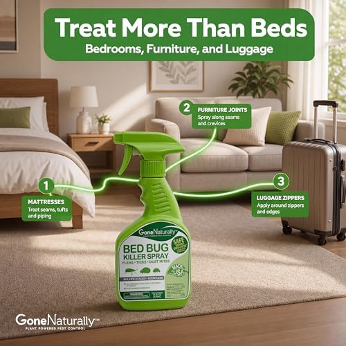 Bed Bug Spray for Home, Mattresses, Headboards & Travel Bags – Scentless Non-Staining Bed Bug Killer Kills Bed Bugs, Eggs, Nymphs & Dust Mites – Safe Around Kids & Pets (16oz)