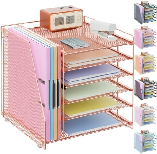 gianotter 6-Tier Paper Organizer With Magazine Holder (Rose Gold, 6-Tier)