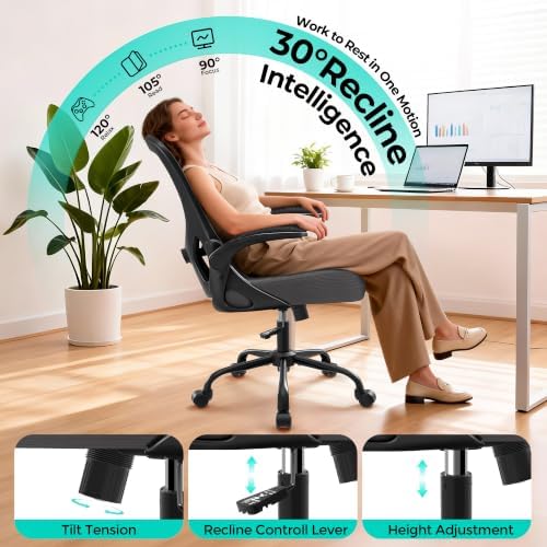 AreShark Office Chair - Ergonomic Breathable Mesh Desk Chair with Adjustable Lumbar Support and Flip-up Armrests - Executive High Back Rolling Swivel Comfortable Computer Gaming Chair for Home Office