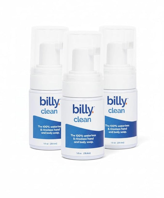 Billy Clean Little 3-pack 100% Natural No Rinse Waterless Soap, Hand and Body, Travel Size Foaming Hand Washer, Alcohol Free, Elderly and Kids