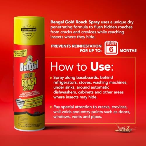 Bengal Gold Roach Spray Dry Aerosol Indoor Roach Killer - 11 oz - 2 Pack
