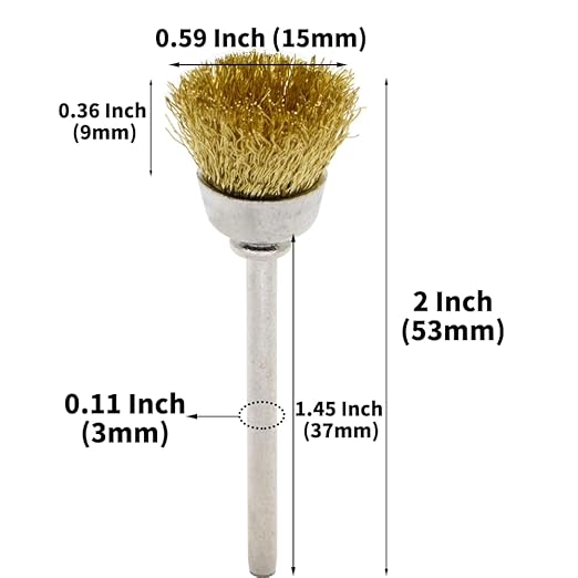 60-Piece Brass Wire Brush Set - Metal Rust Removal, Polishing, Cleaning - 1/8″ (3mm) Shaft - Removes Burrs, Dust, and Oxide Layer - Handles Rough Surfaces - Rotary Tool Accessories