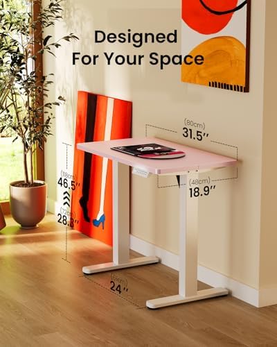 ErGear Height Adjustable Electric Standing Desk, 32 x 19 Inches Sit Stand up Desk, Memory Computer Home Office Desk, Pink
