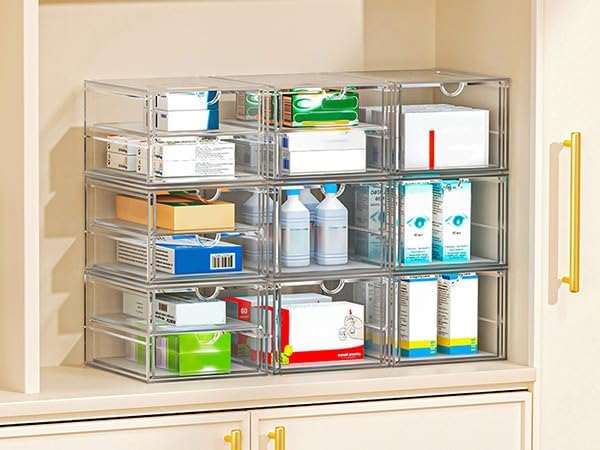 caktraie 4-Pack Acrylic 6-Drawer Office & Makeup Storage Organizer,Desk