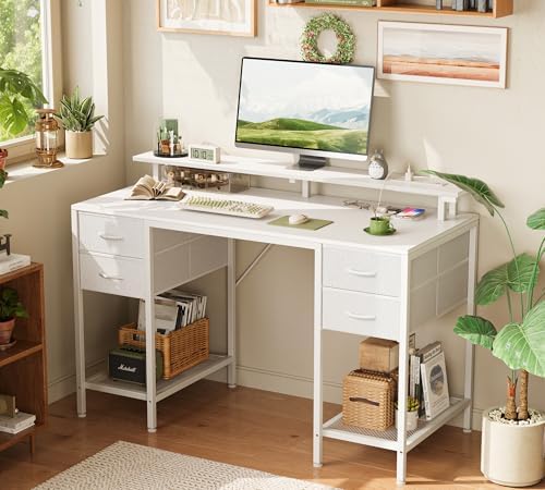 Huuger 47 inch Computer Desk with Power Outlets & 4 Drawers