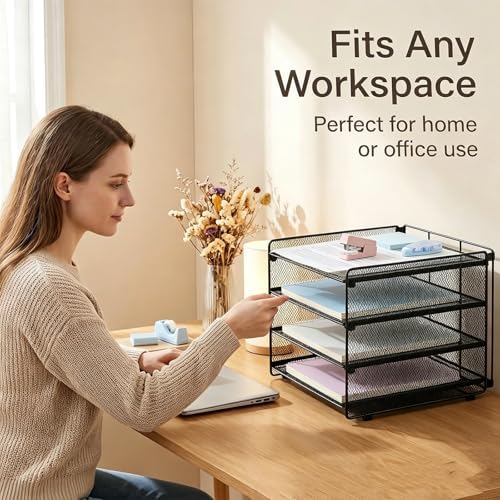 OPNICE Desk Organizer, 4-Tier Paper Organizer Letter Tray, Black