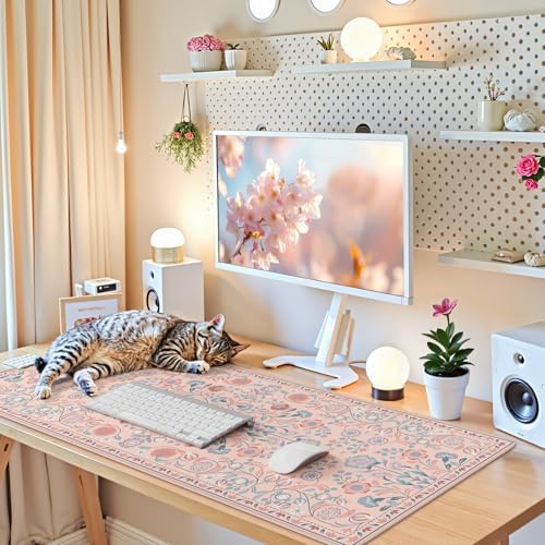 iCasso Desk Mat, Large Mouse Pad,35.4x15.7in,Peach Pink