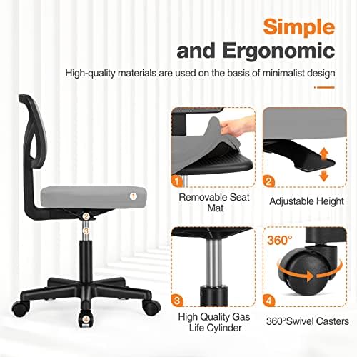 Sweetcrispy Small Armless Desk Chair, Mesh Rolling Office Chairs