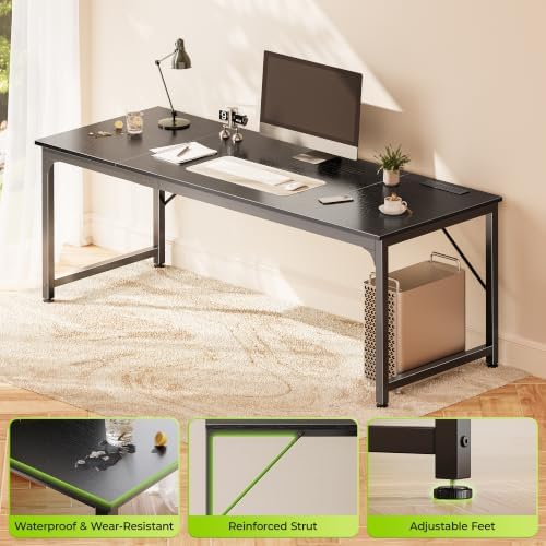 PRAISUN 70 x 24 Inch Computer Desk with Power Outlets & USB-C, Black