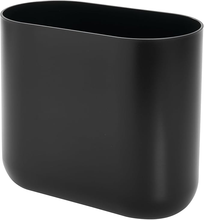 iDesign Small Oval Plastic Trash Ideal for Bathroom, Bedroom, or Office-Set of 2-Black Waste Can
