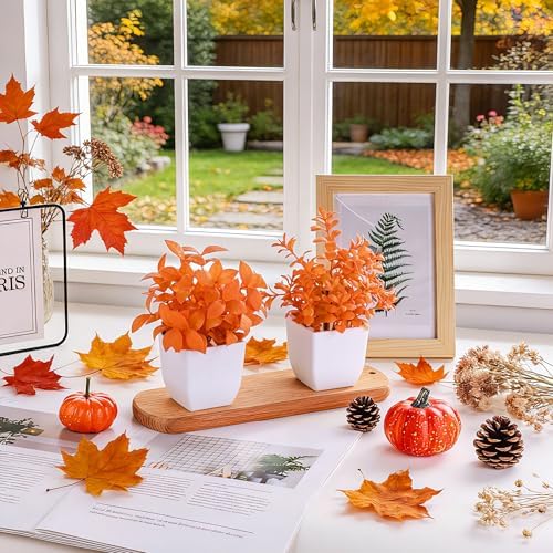 Der Rose 4 Pack Fall Fake Plants in White Pots, Autumn Bathroom Home Decor