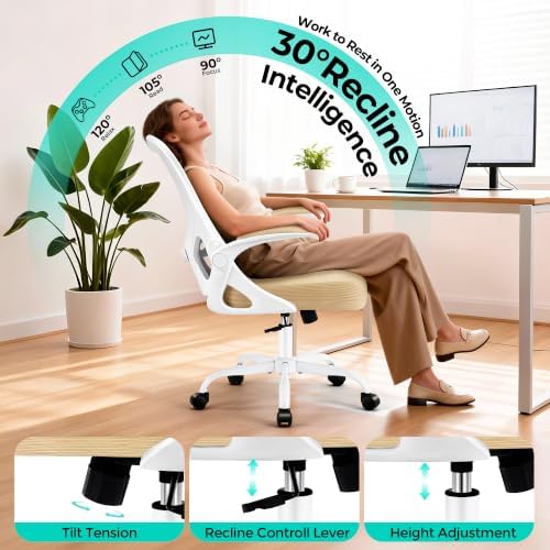 AreShark Office Chair - Ergonomic Breathable Mesh Desk Chair with Adjustable Lumbar Support and Flip-up Armrests - Executive High Back Rolling Swivel Comfortable Computer Gaming Chair for Home Office