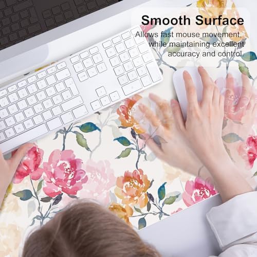 QiyI PU Leather Large Mouse Pad, Office Desk Mat, 31.5" x 15.7", Peonies