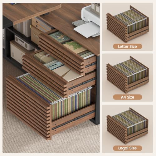 78.7" Executive Desk, Home Office Desk with File Drawers & Storage Shelves