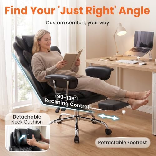 NEO CHAIR Big & Tall Leather Office Chair, High Back, Lumbar Support, Black