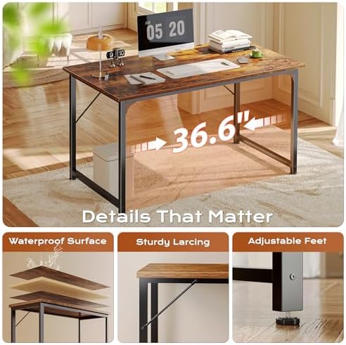 PRAISUN 40 X 24 Inch Computer Desk with Deeper Desktop, Gaming Office Writing Work Desk for Home Office, Study, Bedroom, Work from Home, Metal Frame, Rustic Brown