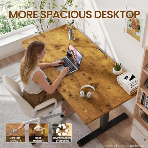Veken 63"x28" Wider Large Standing Desk, Electric Height Adjustable, Brown
