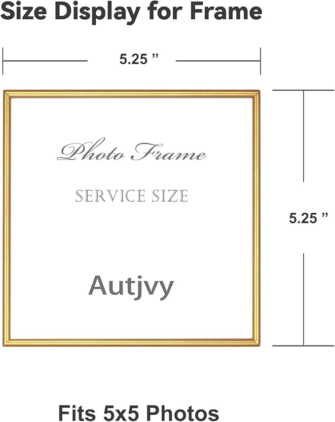 5x5 Picture Frame Set of 2, Matte Gold Modern Simple Thin Aluminum Metal Photo Frames with HD Real Glass, Display for Tabletop and Wall Collage, 2 Pack